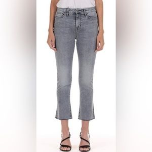 Fidelity Denim Juniper Crop Flare Stretch Jeans in Surfire Gray Raw Hem‎ Size 29